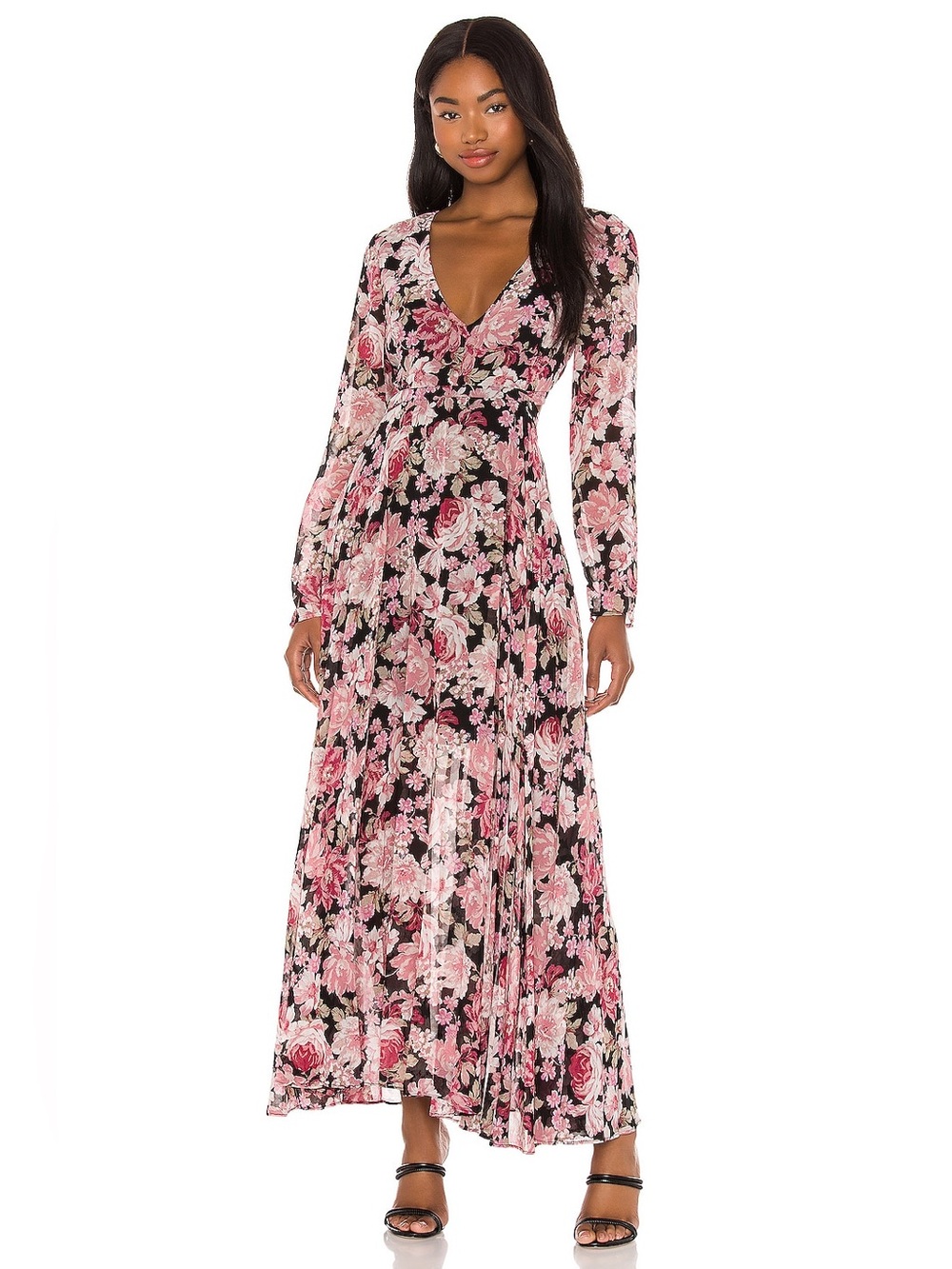 Bardot Floral Long Sleeve V-Neck Maxi Dress Size 4/XS Wedding Guest Formal